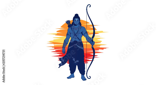 Photos Lord Rama with Bow and Arrow, Hindu Deity Illustration