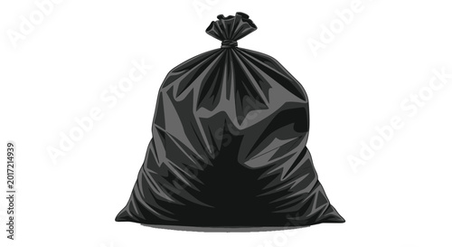 фотографія Full Black Garbage Bag Tied Closed, Isolated on White Background
