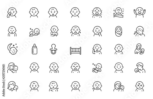 Quadro su tela Sleep problems baby icon set