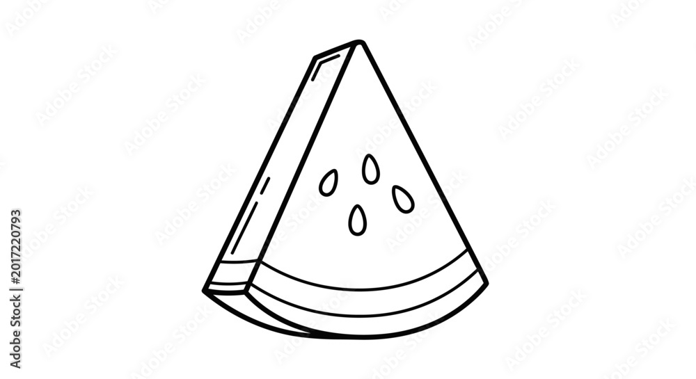 Fototapeta premium Black and white illustration of a watermelon slice with seeds isolated