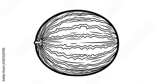 Canvastavla Black and white illustration of a watermelon isolated on white background