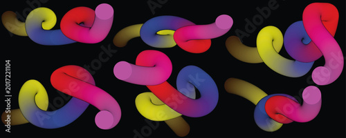 Cuadro en lienzo Colorful abstract shapes in dynamic cluster formations against black background