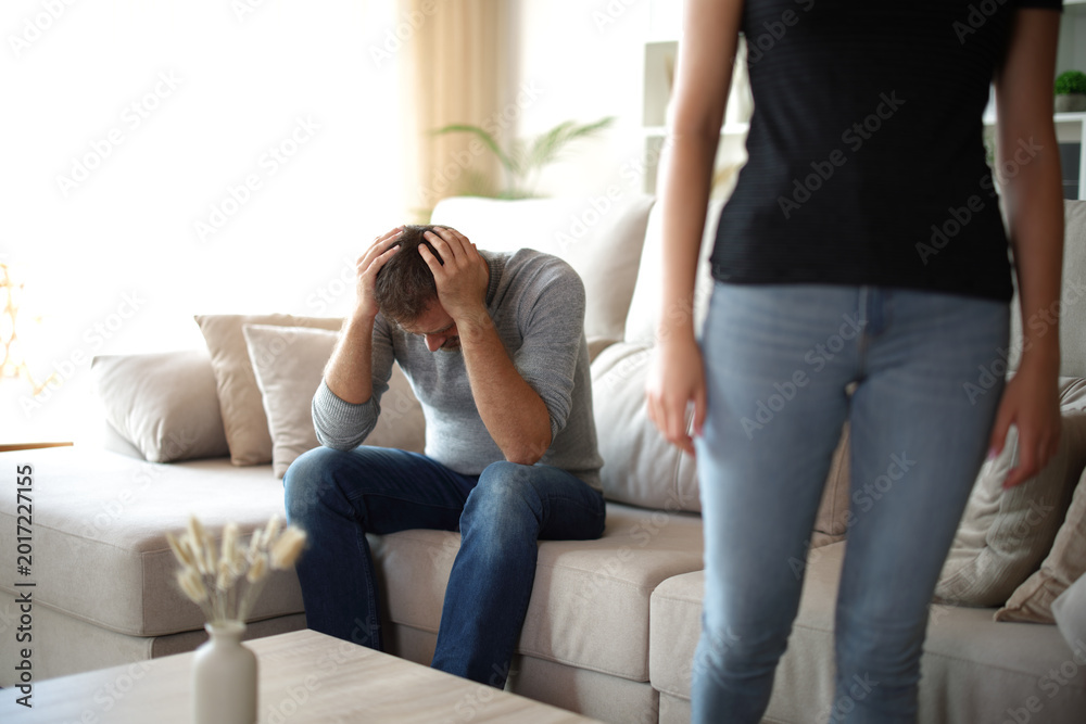 Naklejka premium Woman leaving her partner alone at home