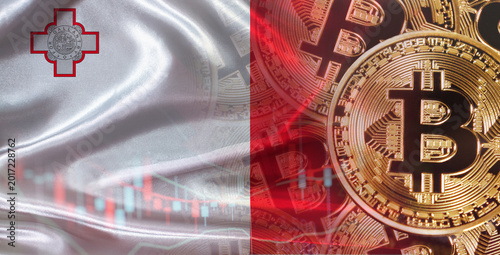 Foto Bitcoin cryptocurrency with Malta flag, Investors in Blockchain Technology