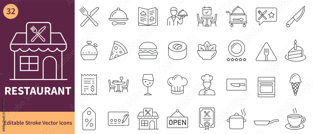 Fotografie Restaurant web icons in line style