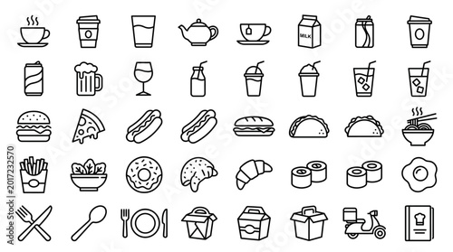 Foto Food and drink icons line style.