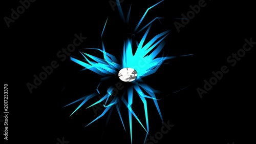 Abstract blue energy burst with red core on black background
