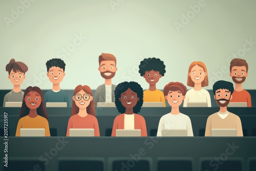 Multicultural avatars in virtual classroom with minimal design for modern learning experience