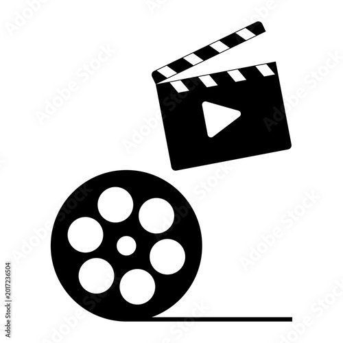 Film reel and clapperboard vector icon