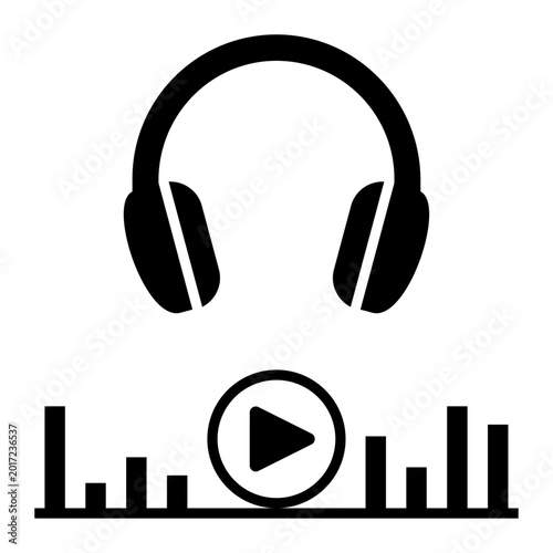 Headphones and audio equalizer with play button icon
