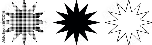 Ten Pointed Star Symbol In Dotted Solid And Outline Styles geometric icon