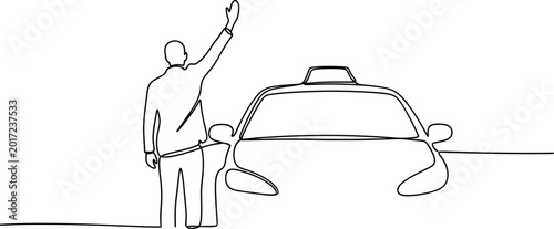 Tableau sur toile Man hailing a taxi, minimalist single line drawing, concept of transportation and summoning a ride