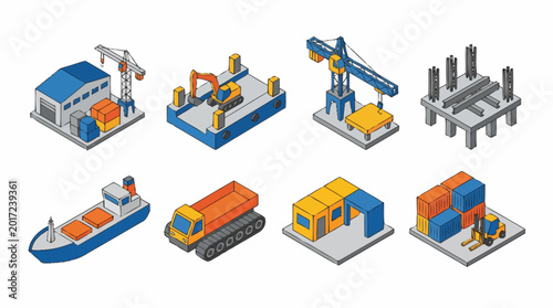 Collection of industrial construction site icons.