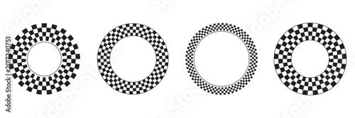 Tableau sur toile Set of round frames with black and white checkered print