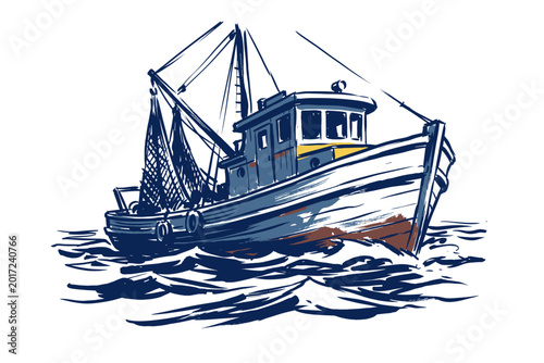 Tableau sur toile Hand drawn fishing boat illustration