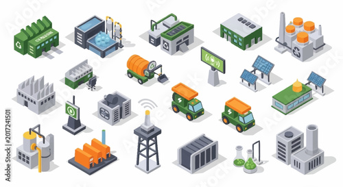 Collection of industrial and factory icons.