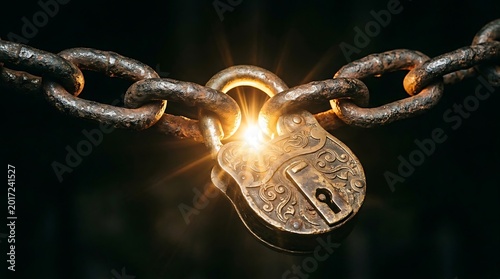 old rusty lock with rusty  heavy metal linked 