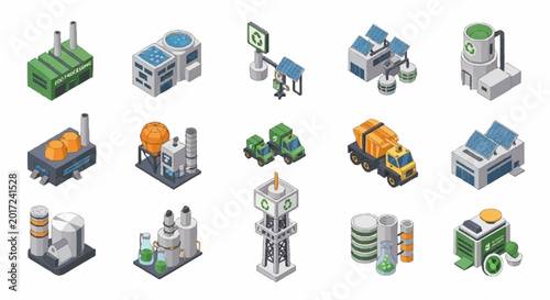 Collection of industrial isometric icons.