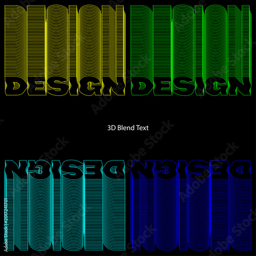 3D Blend Text Design on Black Background with Colorful Gradient Effect Editorial Vector
