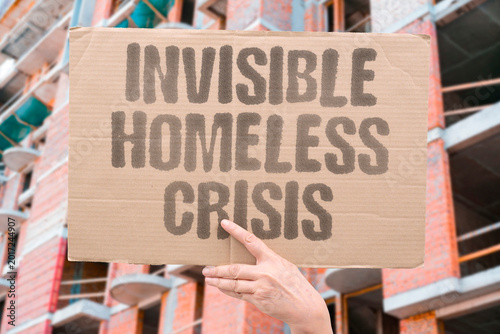 Schilderij op canvas "Invisible Homeless Crisis" Unsheltered people in temporary stays remain outside support systems