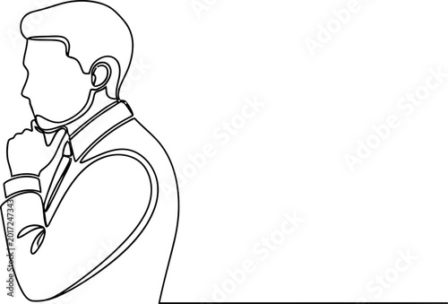 Cuadro en lienzo Continuous line drawing of a thoughtful businessman in profile, contemplating an idea