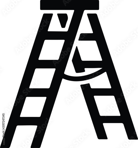 Silhouette design of a foldable household stepladder icon isolated vector