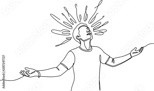 Photos Man's face with radiant light lines, abstract, emotion, breakthrough, continuous