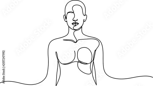 Billede på lærred Continuous line drawing of a woman's body in a meditative pose, minimalist art