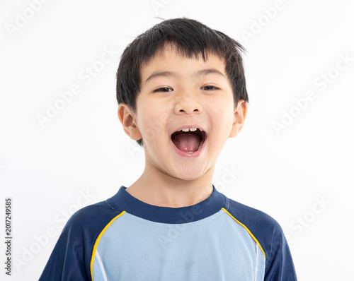 Excited and Happy Little boy face isolated on white