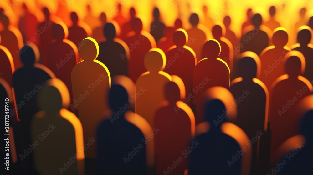 Obraz premium Abstract crowd of stylized figures in warm tones