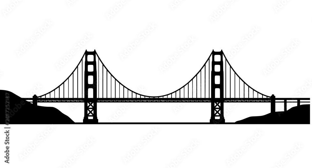 Fototapeta premium Suspension Bridge Silhouette Line Art Illustration