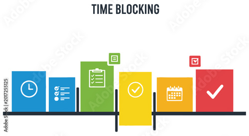 Fotografi Time blocking concept illustrated with colorful blocks and productivity icons