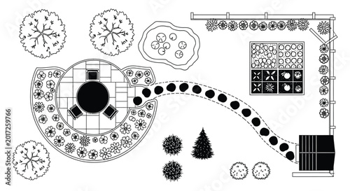 Canvas-taulu Landscape plan with trees and garden elements silhouette