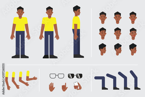 Flat Design Black Male Character Animation Rigging Sheet