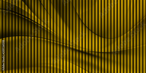 Fotografia Abstract background featuring golden vertical panels with flowing wave lines creating elegant modern metallic wall design concept
