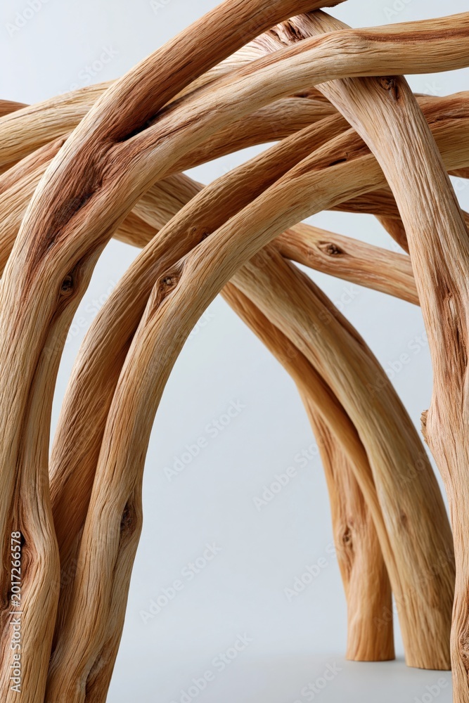 Fototapeta premium Close up intertwined wooden vine texture background with curved natural branches for design and wallpaper