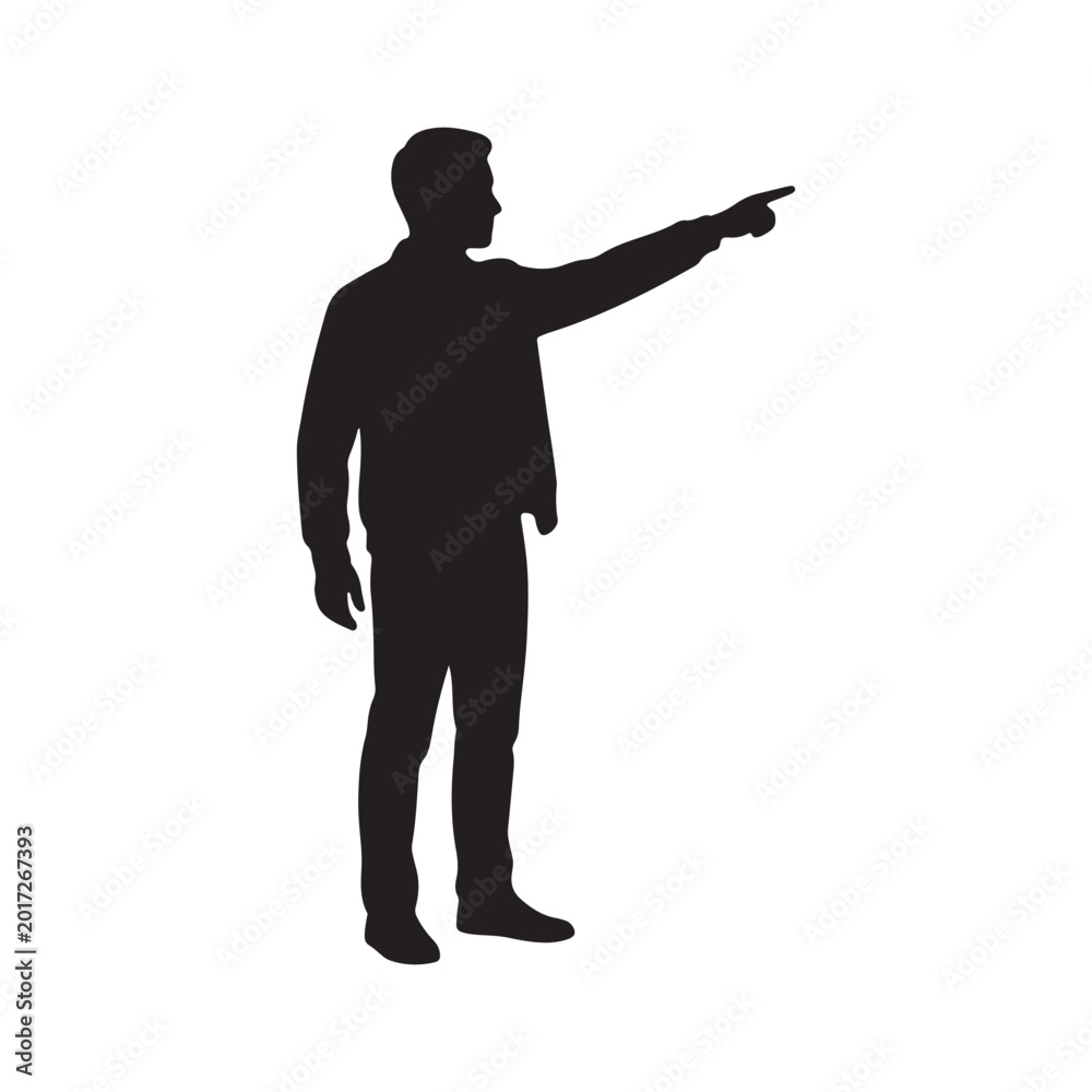 Fototapeta premium Standing Man Pointing Gesture Silhouette Vector