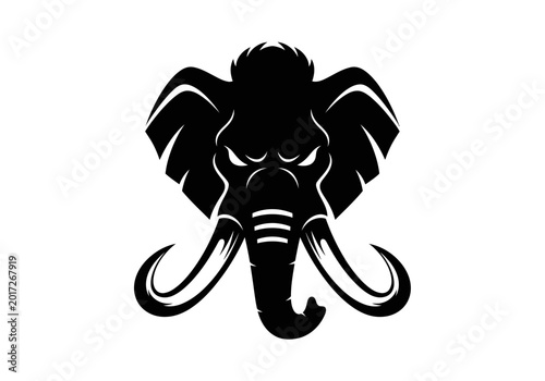 Foto Stylized black mammoth head silhouette mascot logo