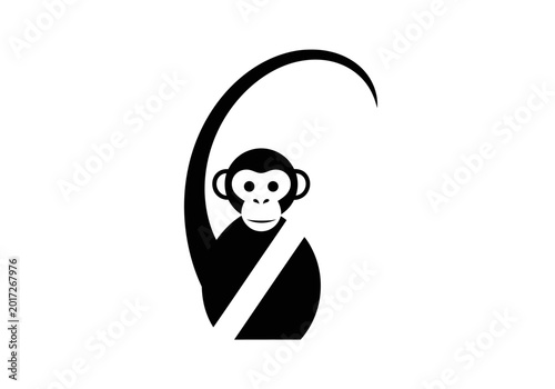 Photography Stylized monkey illustration with curved tail in minimalist style