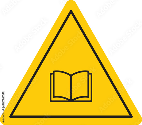 read instruction manual warning sign yellow safety symbol information vector icon design
