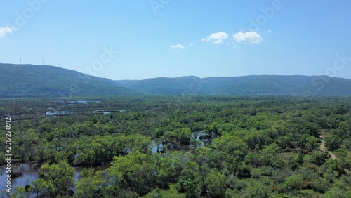 Konstfotografi Aerial View of Flooded Wetland Forest and Swamp Landscape with Water Channels an