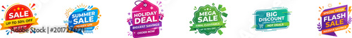 Vector collection of colorful promotional sale labels and badges