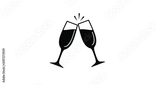 Foto Silhouette of two wine glasses clinking together in celebration