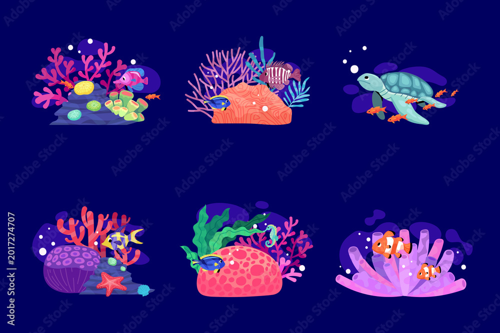 Fototapeta premium Mini Underwater Coral Reef Illustrations