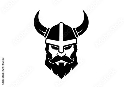 Bearded viking warrior with horned helmet mascot logo