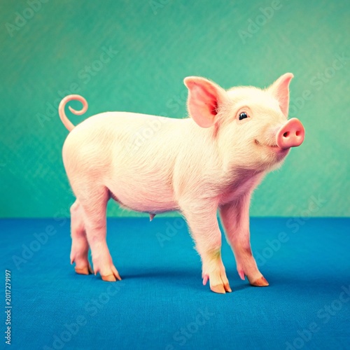 A small pink piglet stands on a domestic farm as a cute baby animal representing the livestock and agriculture industry
