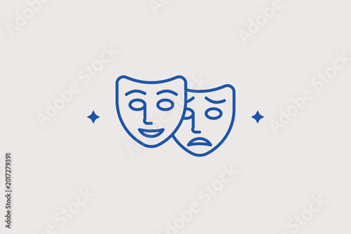 Obraz na płótnie Comedy and Tragedy theater masks line icon for drama arts and performing history