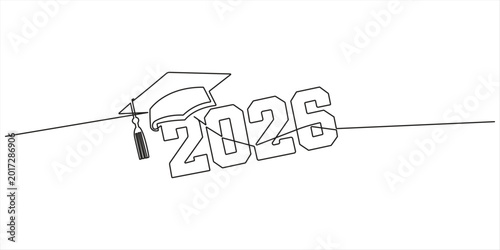 Cuadro en lienzo Graduation cap and diploma scroll one line drawing Single continuous line art graduation cap