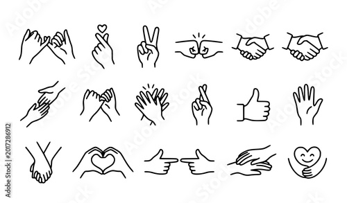 Tableau sur toile Best friends hand gesture doodle outline icon set with editable stroke vector cl
