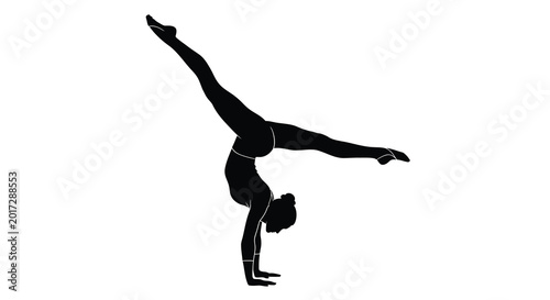 Gymnast silhouette performing a handstand athletic female figure in dynamic pose